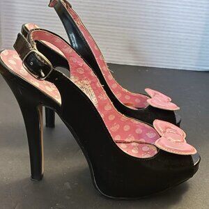 RARE Vintage Hello Kitty Sanrio Peep Toe Slingback Heels Pink Bow Size 8 Y2K